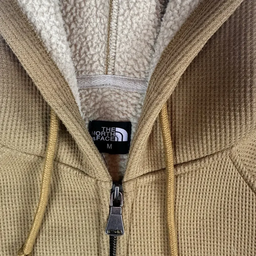 THE NORTH FACE TNF SHERPA LINED FULL ZIP MENS HOODIE SIZE M WAFFLE KNIT THERMAL